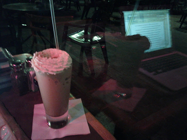 Mocha Freeze at Cafe Borrone, With Laptop Reflection