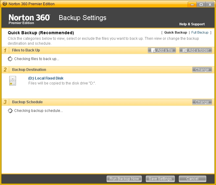 Norton Freezes on Finding Backup Schedules